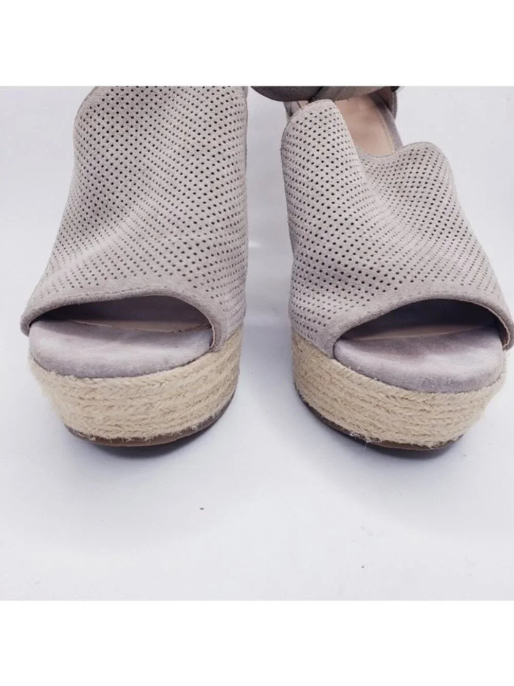 Marc Fisher Alison Taupe Suede Leather Espadrille Wedge Sandals Women's Size 9